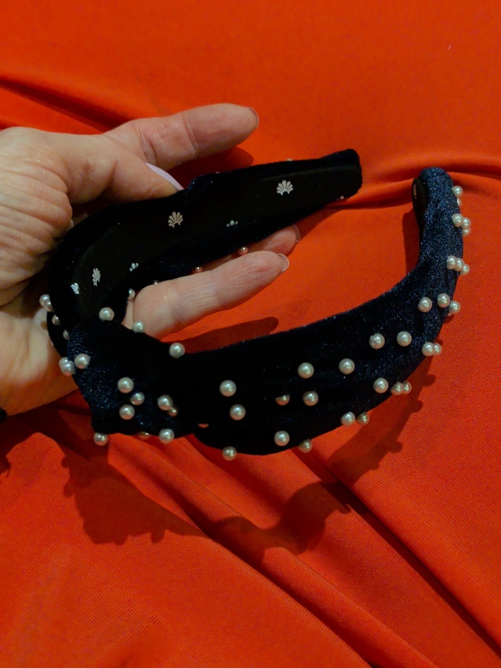 Lele Sadoughi X Crewcuts Navy Velvet Pearl-Embellished Headband